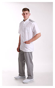 Медицинская куртка, мужская (отделка серая, цвет белый)