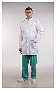 Медицинский халат, мужской (отделка бирюза, цвет белый)