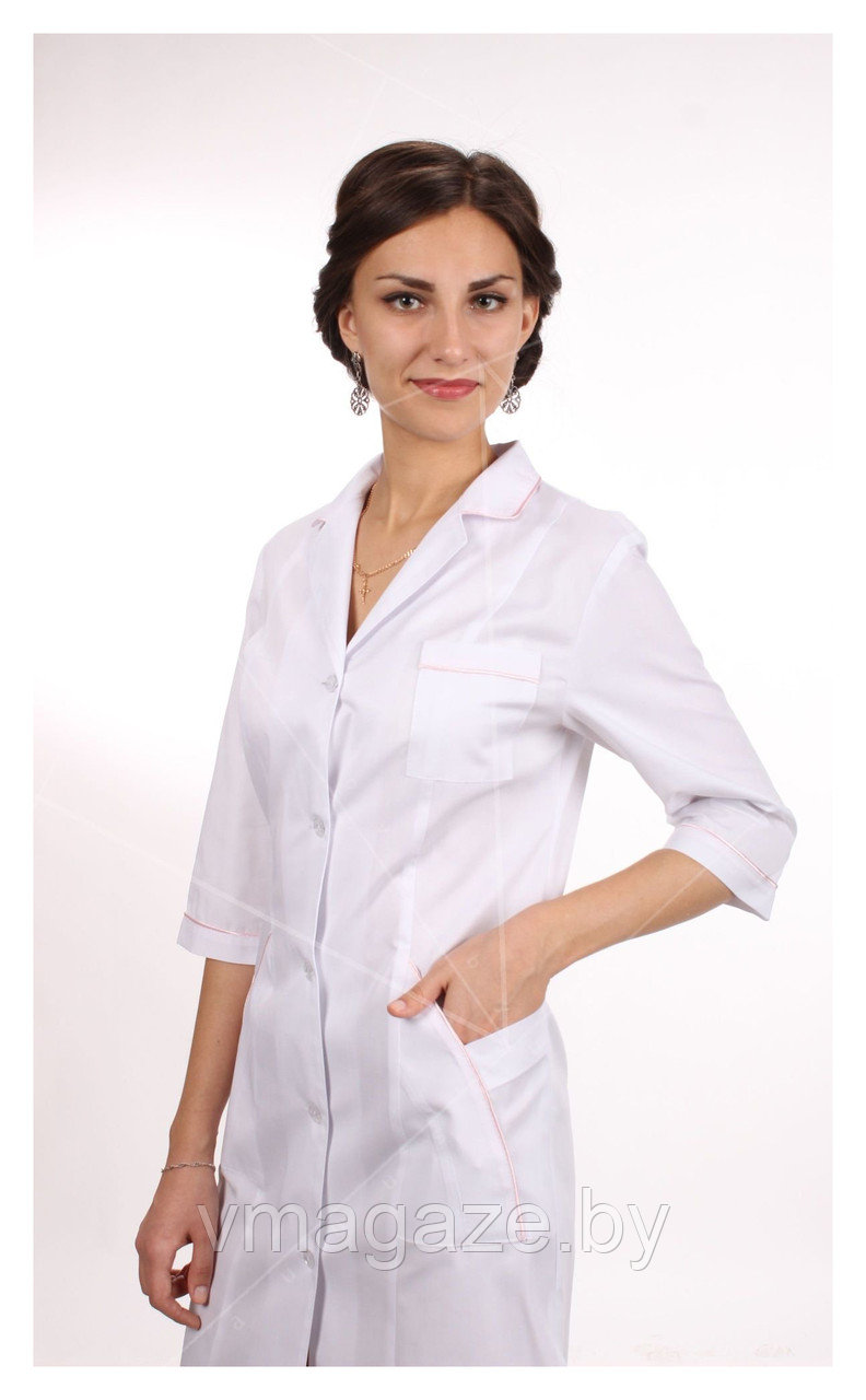 Медицинский халат, женский (с отделкой, цвет белый) - фото 2 - id-p176524098