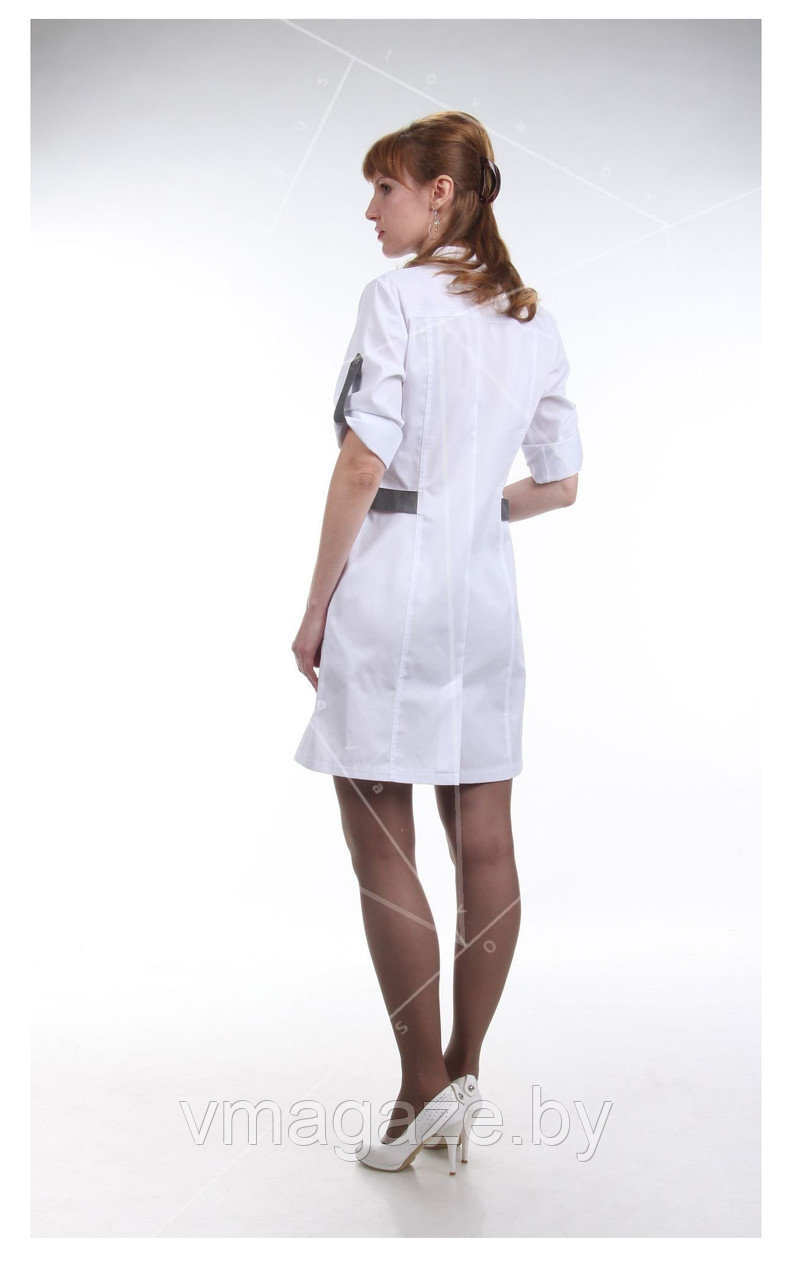 Медицинский халат, женский (отделка т-серая, цвет белый) - фото 2 - id-p176524100