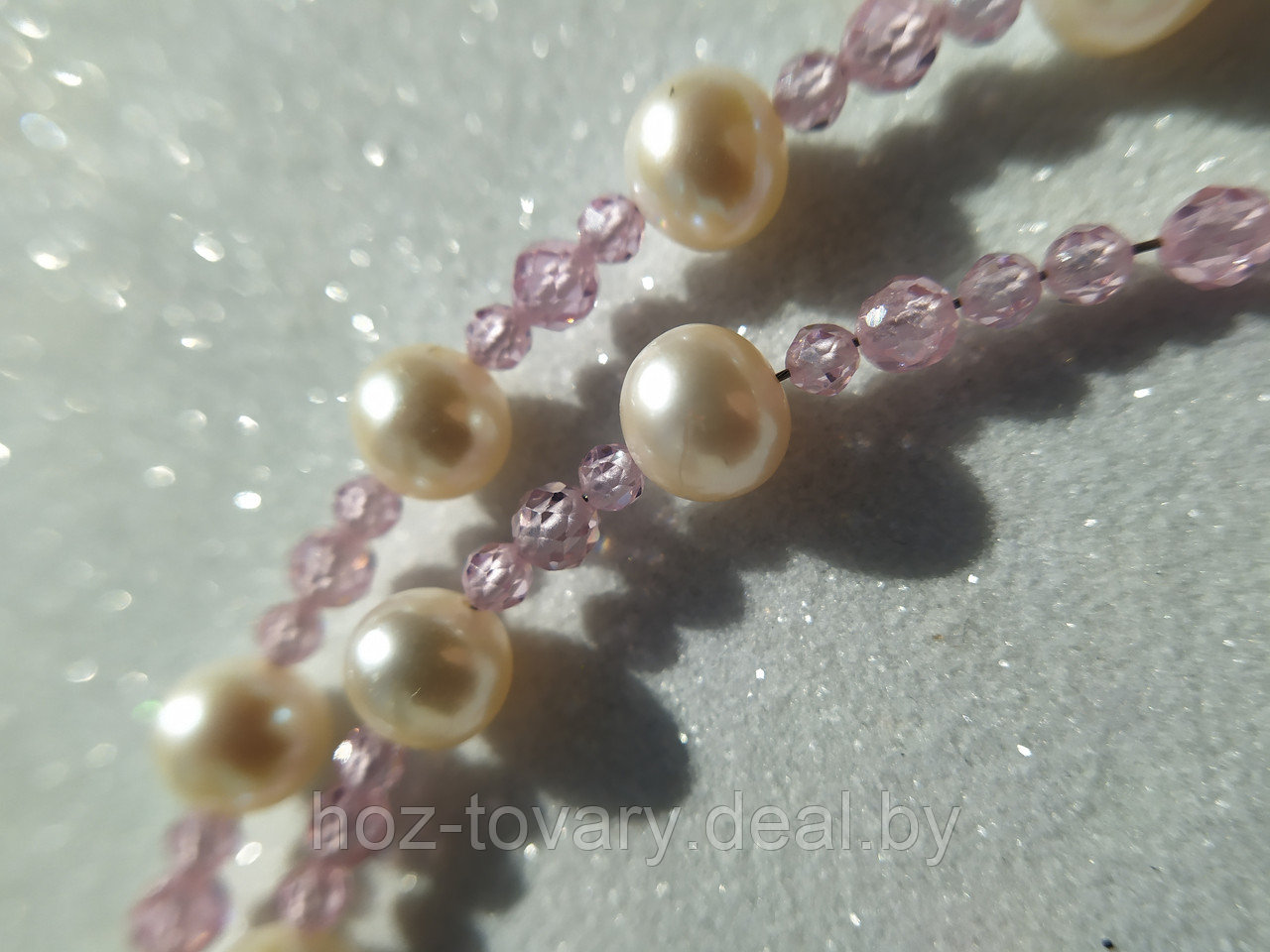 Чокер колье свадебное ожерелье для невесты из натурального жемчуга с нежными розовыми цирконами арт. БА 362 - фото 1 - id-p176539467