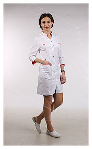 Медицинский халат, женский (отделка коралловая, цвет белый)
