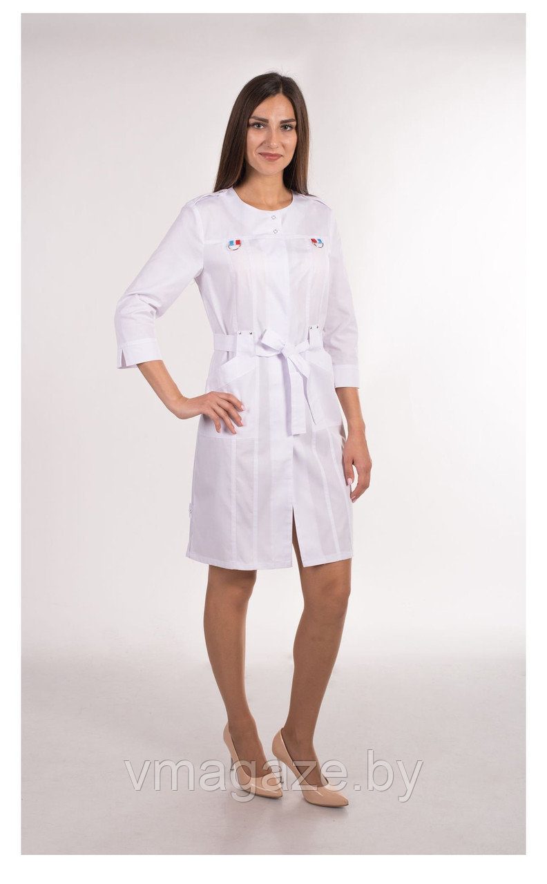 Медицинский халат, женский (отделка цветная, цвет белый) - фото 4 - id-p176539899