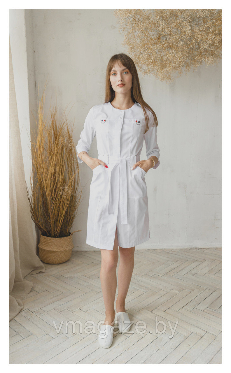 Медицинский халат, женский (отделка цветная, цвет белый) - фото 1 - id-p176539899