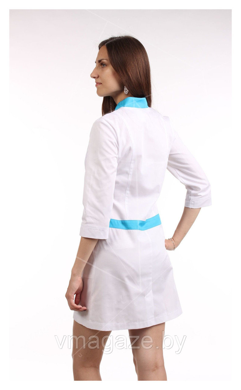 Медицинский халат, женский (отделка лазурь, цвет белый) - фото 2 - id-p176539903