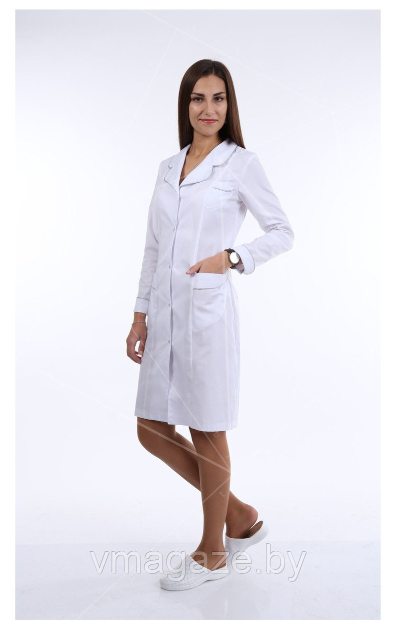 Медицинский халат, женский (с отделкой, цвет белый) - фото 1 - id-p176539932