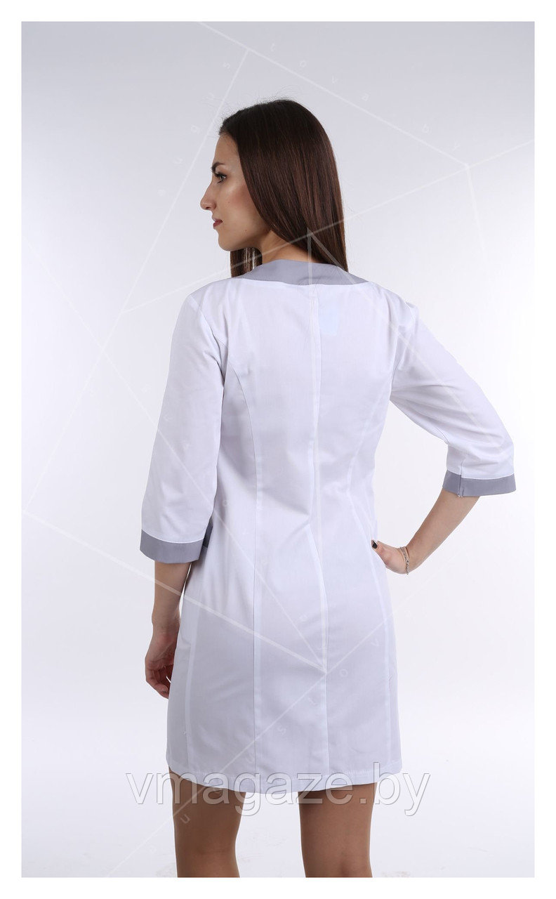 Медицинский халат, женский (отделка серая, цвет белый) - фото 4 - id-p176540014