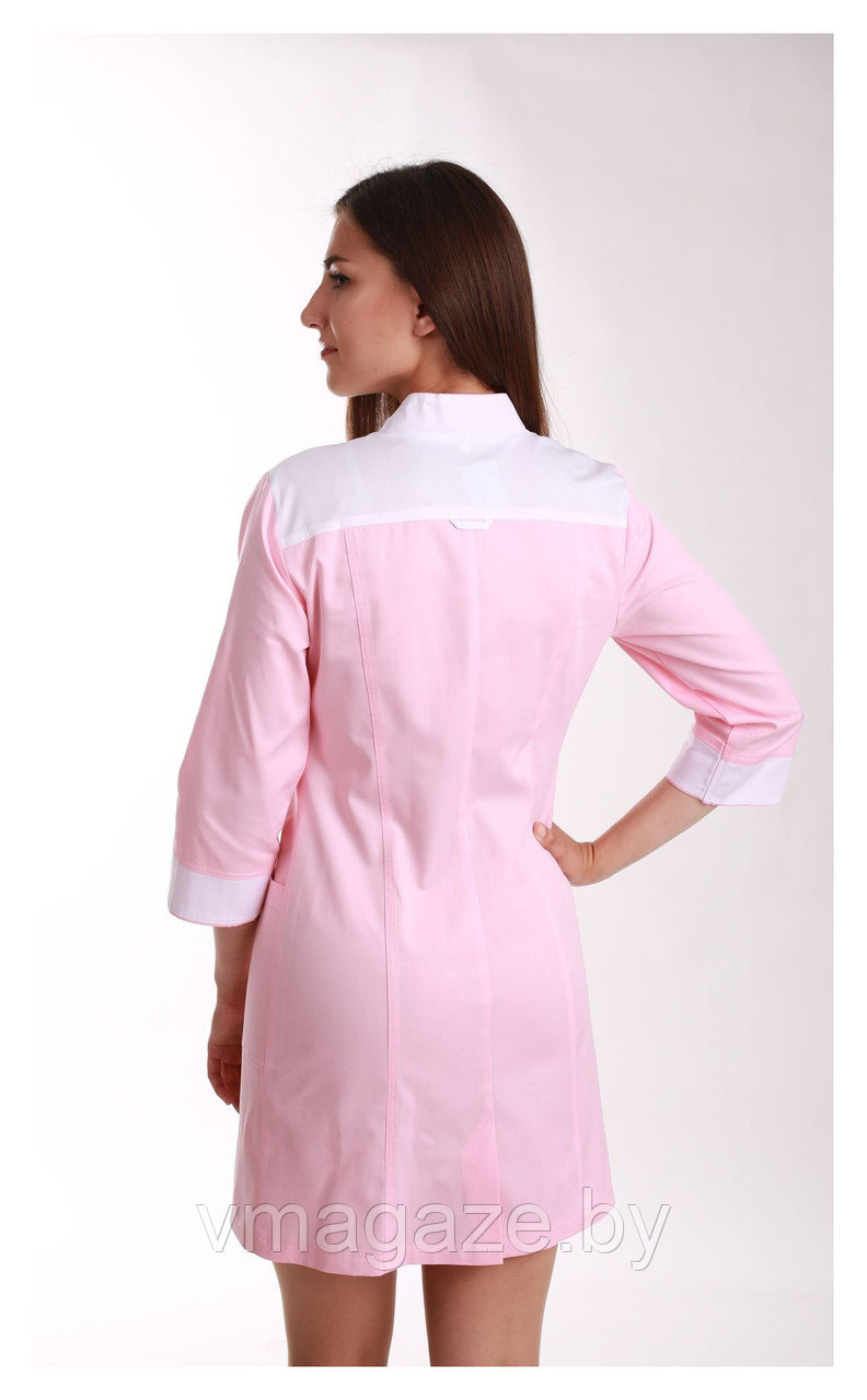 Медицинский халат, женский (отделка белая, цвет розовый) - фото 2 - id-p176540788