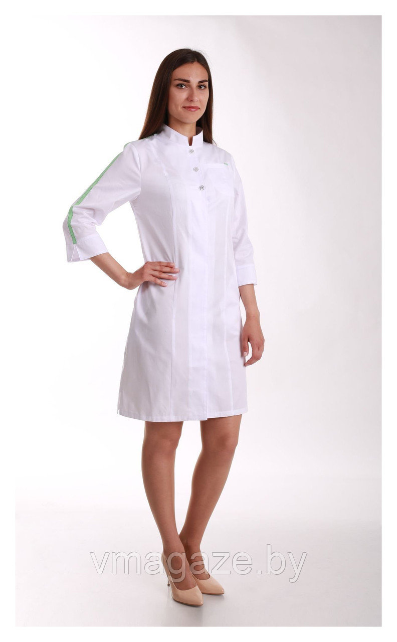 Медицинский халат, женский (отделка лайм, цвет белый) - фото 1 - id-p176540795