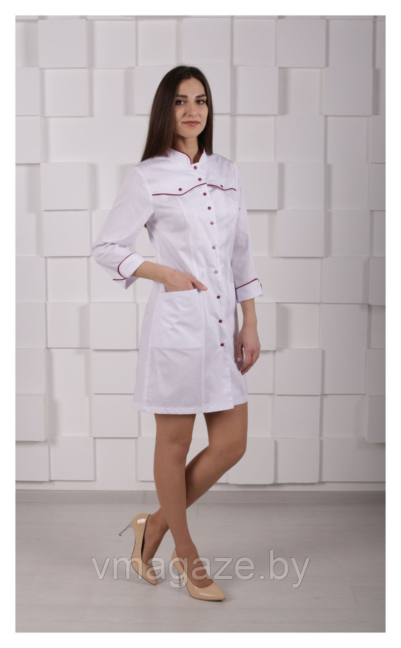 Медицинский халат, женский (отделка красная, цвет белый) - фото 1 - id-p176540801