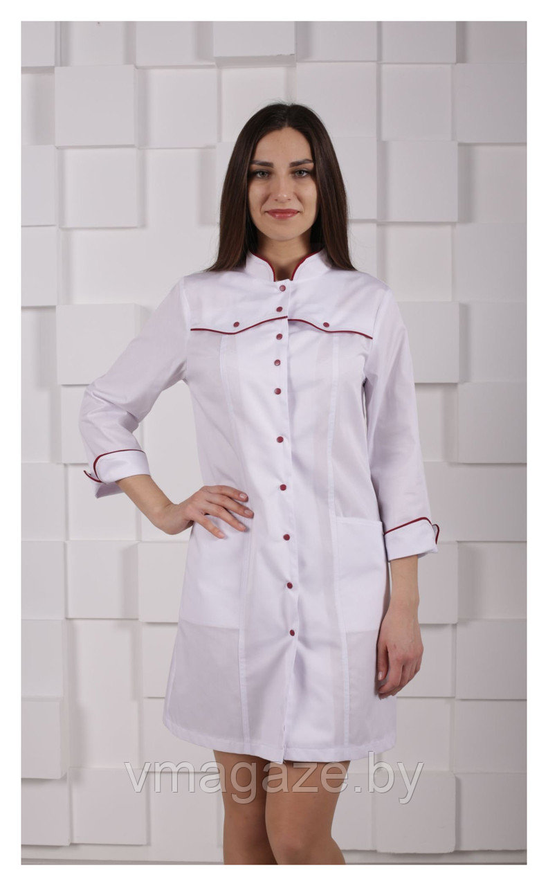 Медицинский халат, женский (отделка красная, цвет белый) - фото 2 - id-p176540801