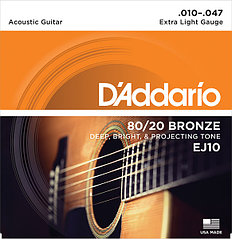 D`Addario EJ10 BRONZE 80/20 Струны для акустической гитары бронза Extra Light 10-47