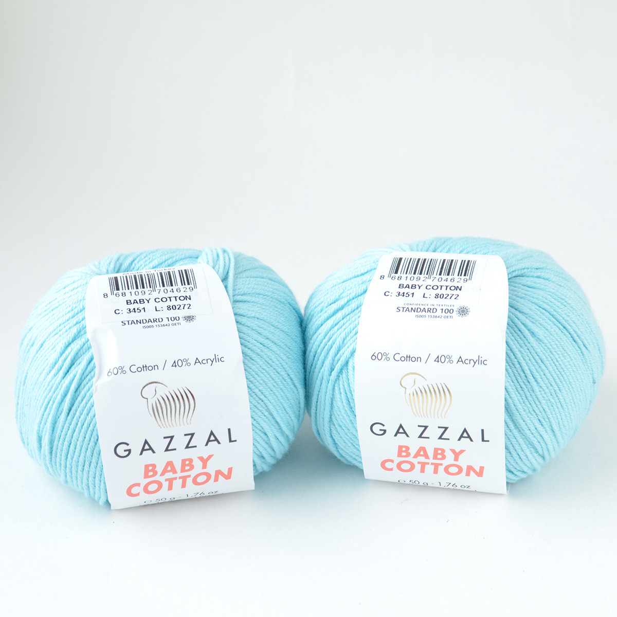 Пряжа Gazzal Baby Cotton цвет 3451 светлая бирюза - фото 2 - id-p176554969