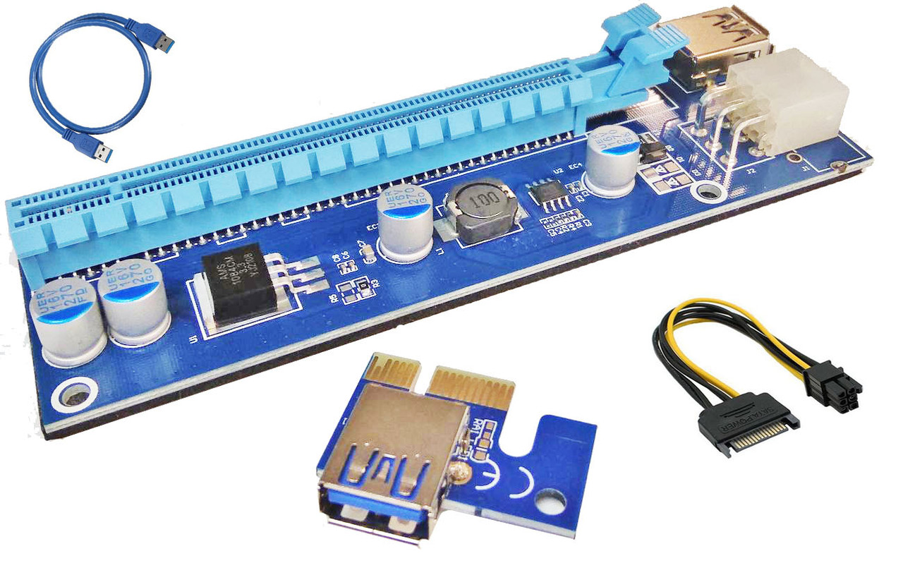 Адаптер - райзер USB3.0 PCI-E 1X на 16X, 6pin, (ver.007C) 555781 - фото 1 - id-p138002296