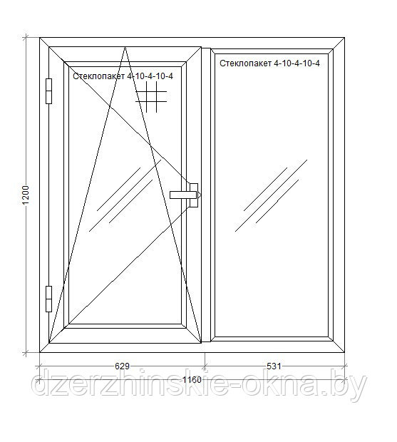 Готовое окно ПВХ 1160х1200