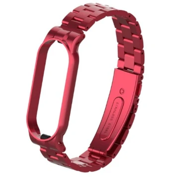 Ремешок металлический для Mi Band 5 (Ми Бенд 5) China Red (красный) - фото 1 - id-p144631005