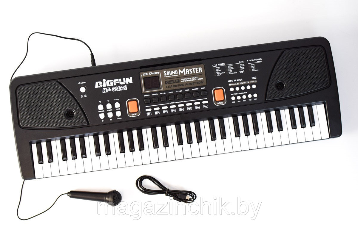 Детский синтезатор Bigfan BF-630A2 с микрофоном, от сети, USB, 61 клавиша - фото 2 - id-p176664165