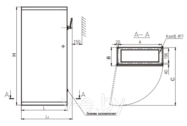 Габаритные и установочные размеры шкафов ШР-86 (для схем № 01 ... 17)