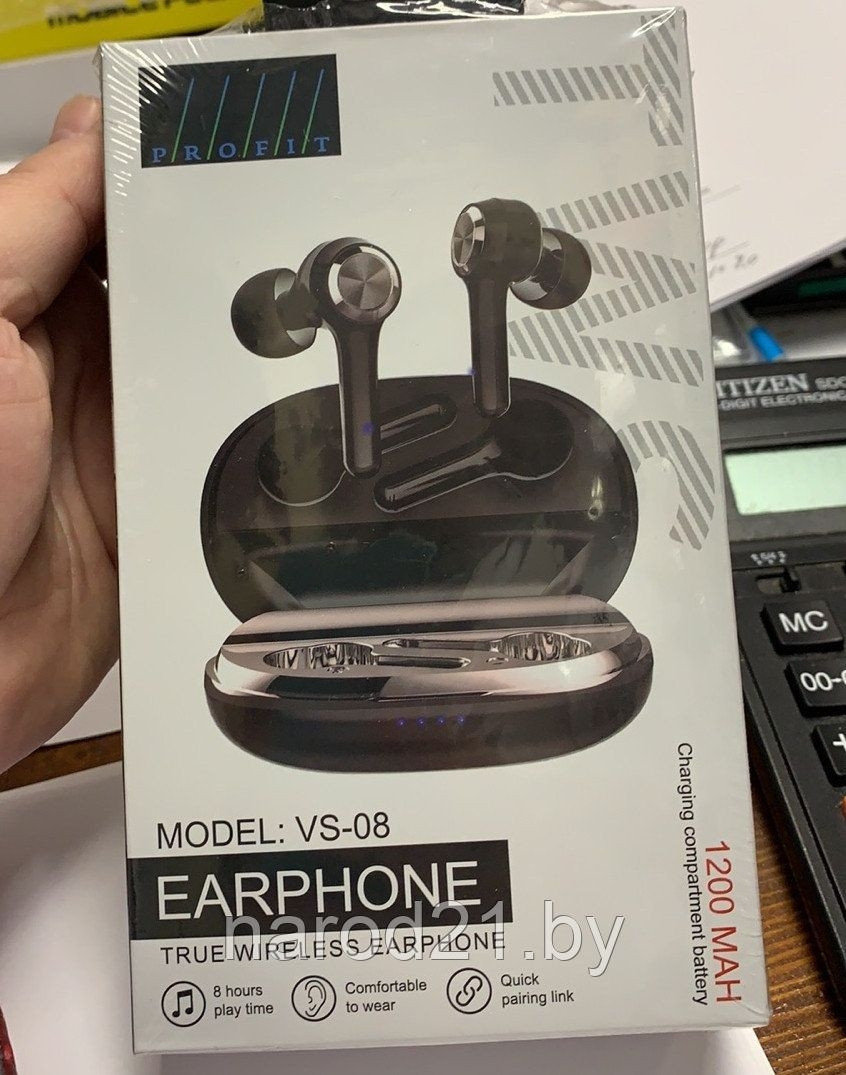 VS08 EARPHONE Bluetooth наушники (оригинал) черный белый - фото 2 - id-p105563469