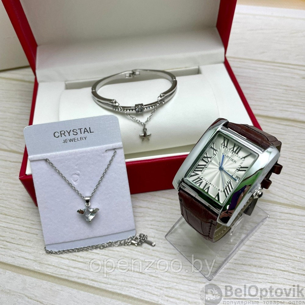 Акция Подарочный набор CartER (браслет, подвеска, часы) Серебро, черный ремешок - фото 10 - id-p174193555
