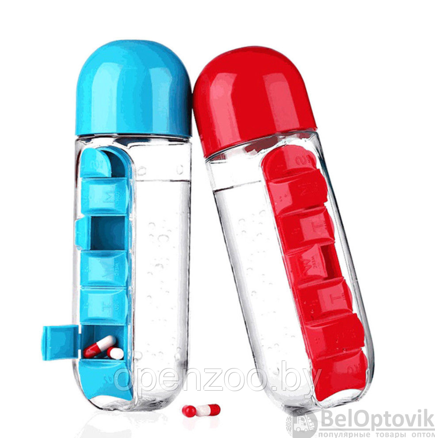 Таблетница-органайзер на каждый день Pill Vitamin Organizer с бутылкой для воды Черный - фото 8 - id-p152052120