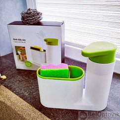 Диспенсер Sink tidy sey 2 в 1 (кухонный органайзер и дозатор жидкого мыла/моющего средства), оливковый