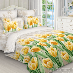 Постельное белье, бязь Комплект двух спальный (175215 см 180215 см 7070-см -2 шт) Тюльпан желтый Живые