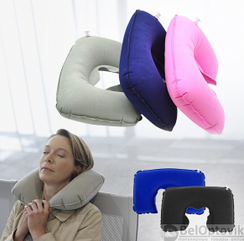 Подушка надувная под голову для путешествий Travel Selectionмаска для сна Светло-серая