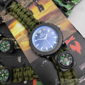 Тактические часы с браслетом из паракорда XINHAO 01, QUARTZ 6299 черный циферблат, зеленый браслет - фото 1 - id-p120281824