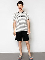 Комплект мужской MF (футболка, шорты) (черная полоска на бежевом +черный) 78,88