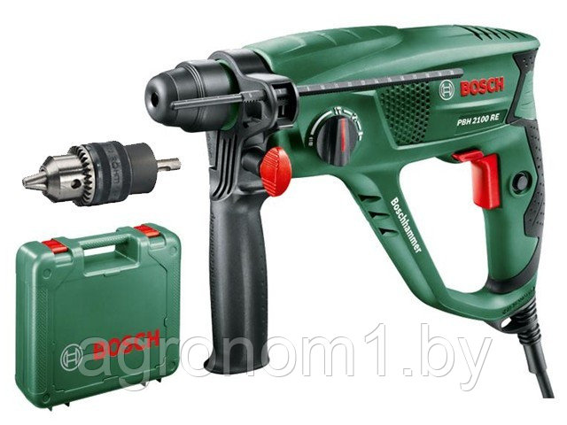 Перфоратор BOSCH PBH 2100 SRE в чем. (550 Вт, 1.7 Дж, 3 реж., патрон SDS-plus, ЗВП в комплекте, вес 2.2 кг)