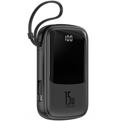 Внешний аккумулятор Baseus PPQD-A01 Q pow Digital Display 3A Power Bank 10000mAh 15W (с кабелем Type-C) черный - фото 2 - id-p176722641