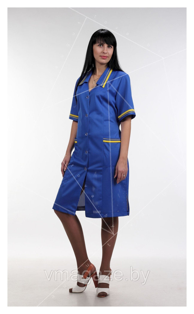 Халат для персонала, женский (с отделкой, цвет синий) - фото 1 - id-p176745088