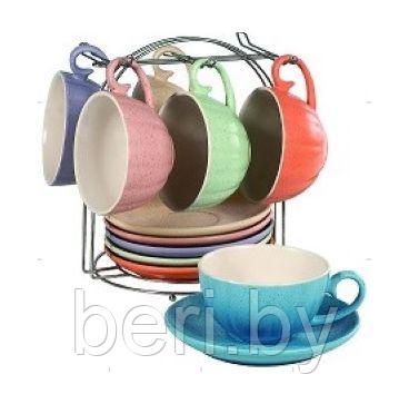 922-6MS Набор кружек 250 мл с тарелками на подставке, сервиз чайный, BONJART, 13 предметов - фото 4 - id-p176747689