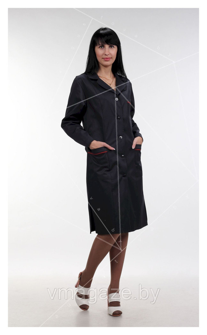 Халат для персонала, женский (с отделкой, цвет черный) - фото 1 - id-p176800591
