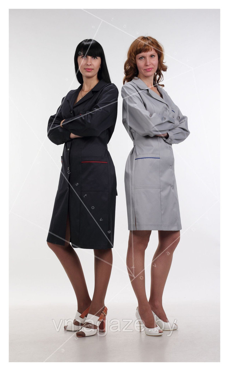 Халат для персонала, женский (с отделкой, цвет черный) - фото 2 - id-p176800591