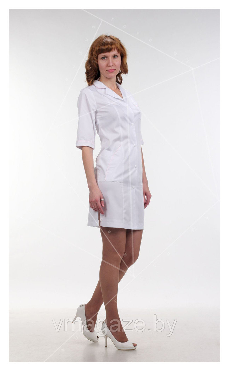 Медицинский халат, женский (с отделкой, цвет белый) - фото 2 - id-p176800789