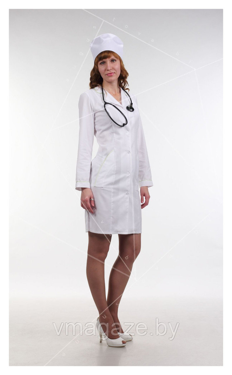 Медицинский халат, женский (с отделкой, цвет белый)