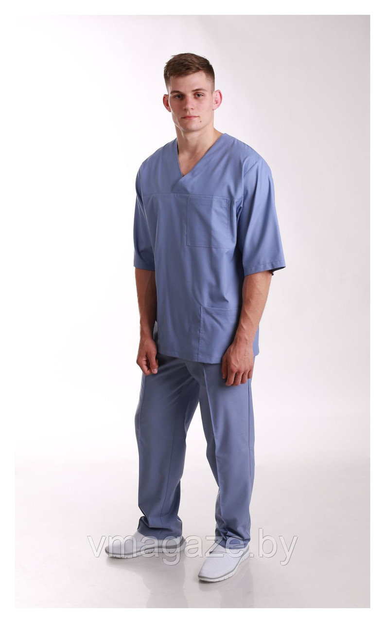 Медицинский костюм "хирург" унисекс (без отделки, цвет васильковый) - фото 1 - id-p176801148
