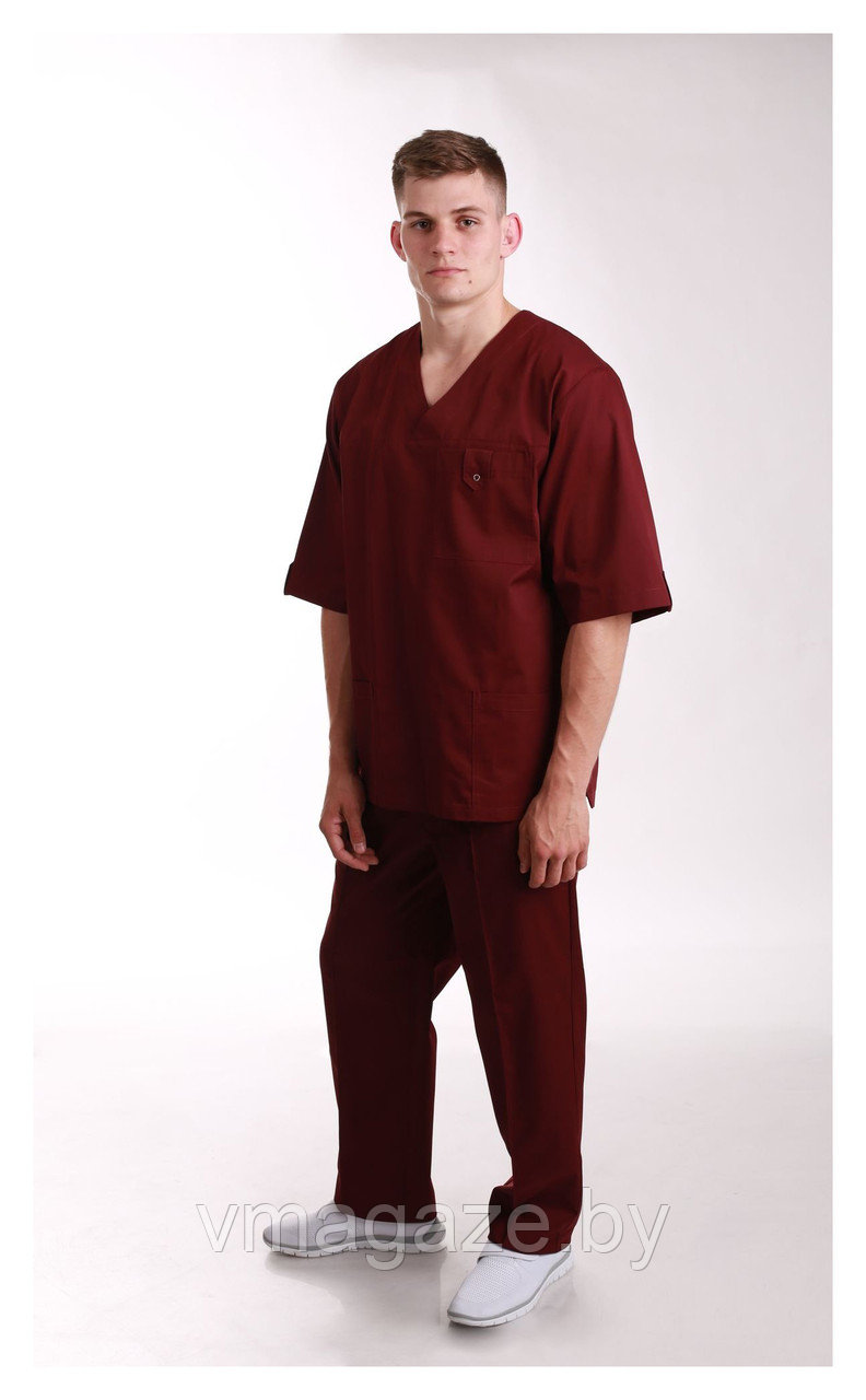 Медицинский костюм "хирург" унисекс (цвет бордовый) - фото 1 - id-p176801149