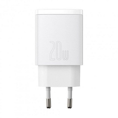 Сетевое зарядное устройство Baseus CCXJ-B02 Compact Quick Charger USB+Type-C 20W белое - фото 3 - id-p176805116