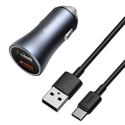 Автомобильное зарядное устройство Baseus TZCCJD-A0G Golden Contactor Pro Car Charger 2 USB 40W (кабель - фото 1 - id-p176805117