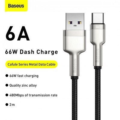 Кабель Baseus CAKF000201 Cafule Series Metal Data Cable USB to Type-C 66W 2m черный - фото 6 - id-p176805118