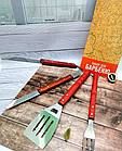 Набор для барбекю: лопатка, щипцы, вилка, 40 см (хрогм, дерево), фото 8