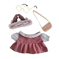 Набор одежды с акссесуарами (4 в 1) для уточки Лалафанфан М8 Клетчатое платье с рожками