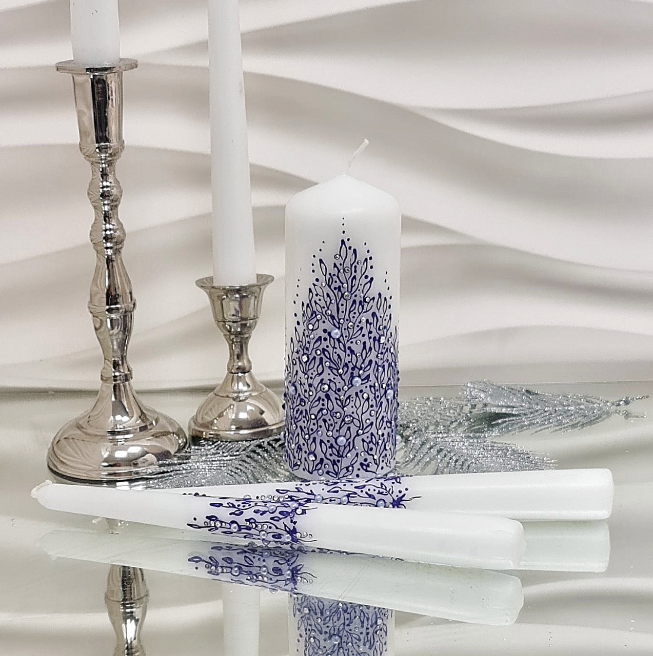 Набор свадебных свечей "Нежность" для обряда "Семейный очаг" в фиолетовом цвете