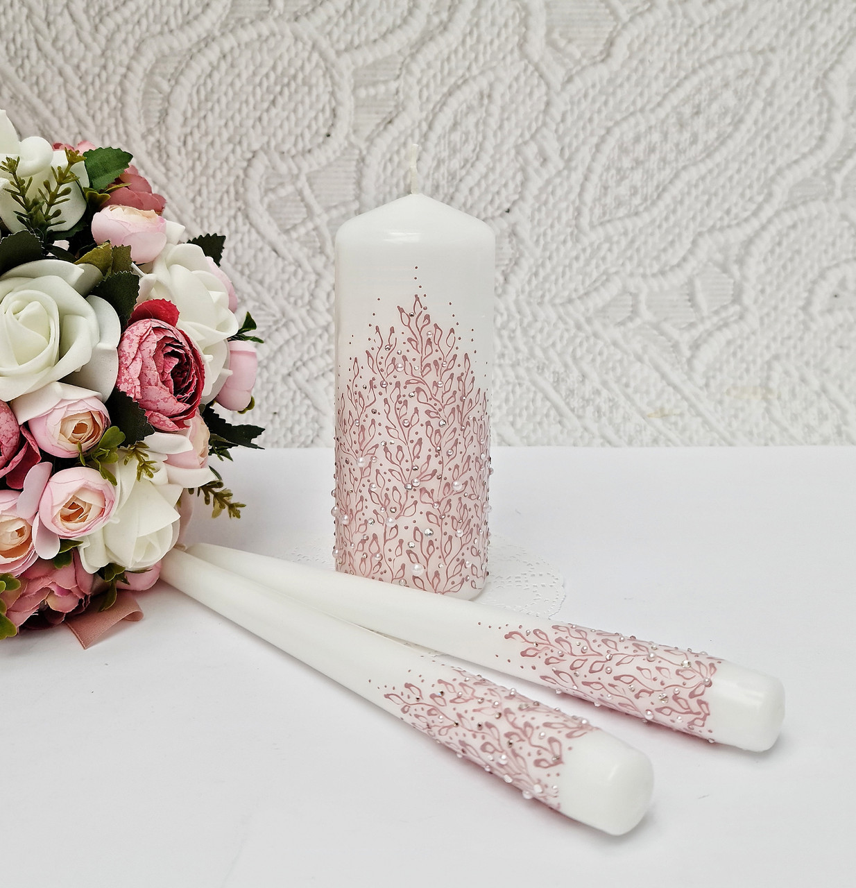 Набор свадебных свечей "Нежность" для обряда "Семейный очаг" в пудровом цвете