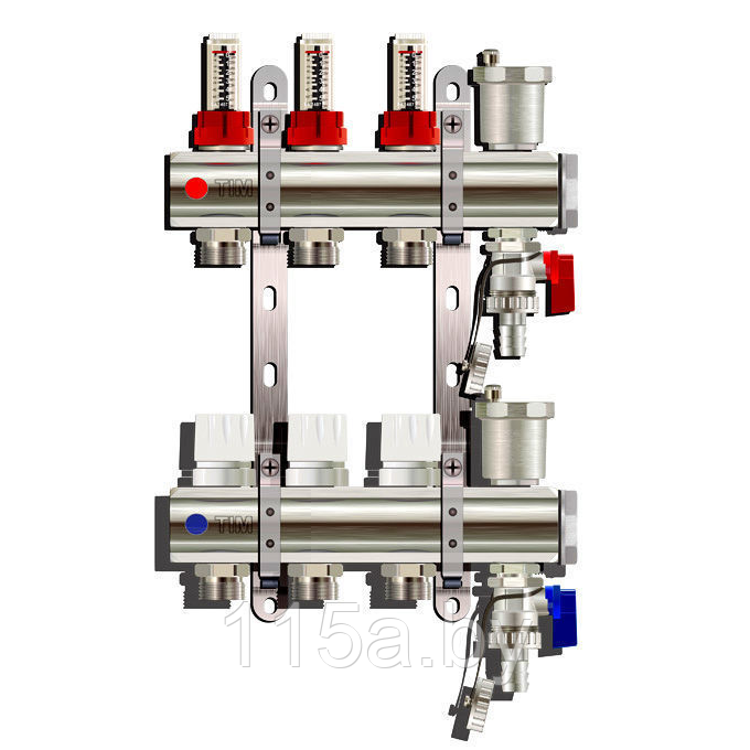 Коллектор 3 выхода для теплого пола (латунь) TIM KD003 с расходомерами