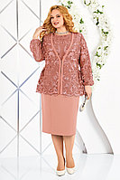 Женский осенний кружевной розовый нарядный большого размера комплект с платьем Ninele 5868 темна_пудра 58р.
