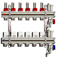 Коллектор 9 выходов для теплого пола (латунь) TIM KC009 с расходомерами